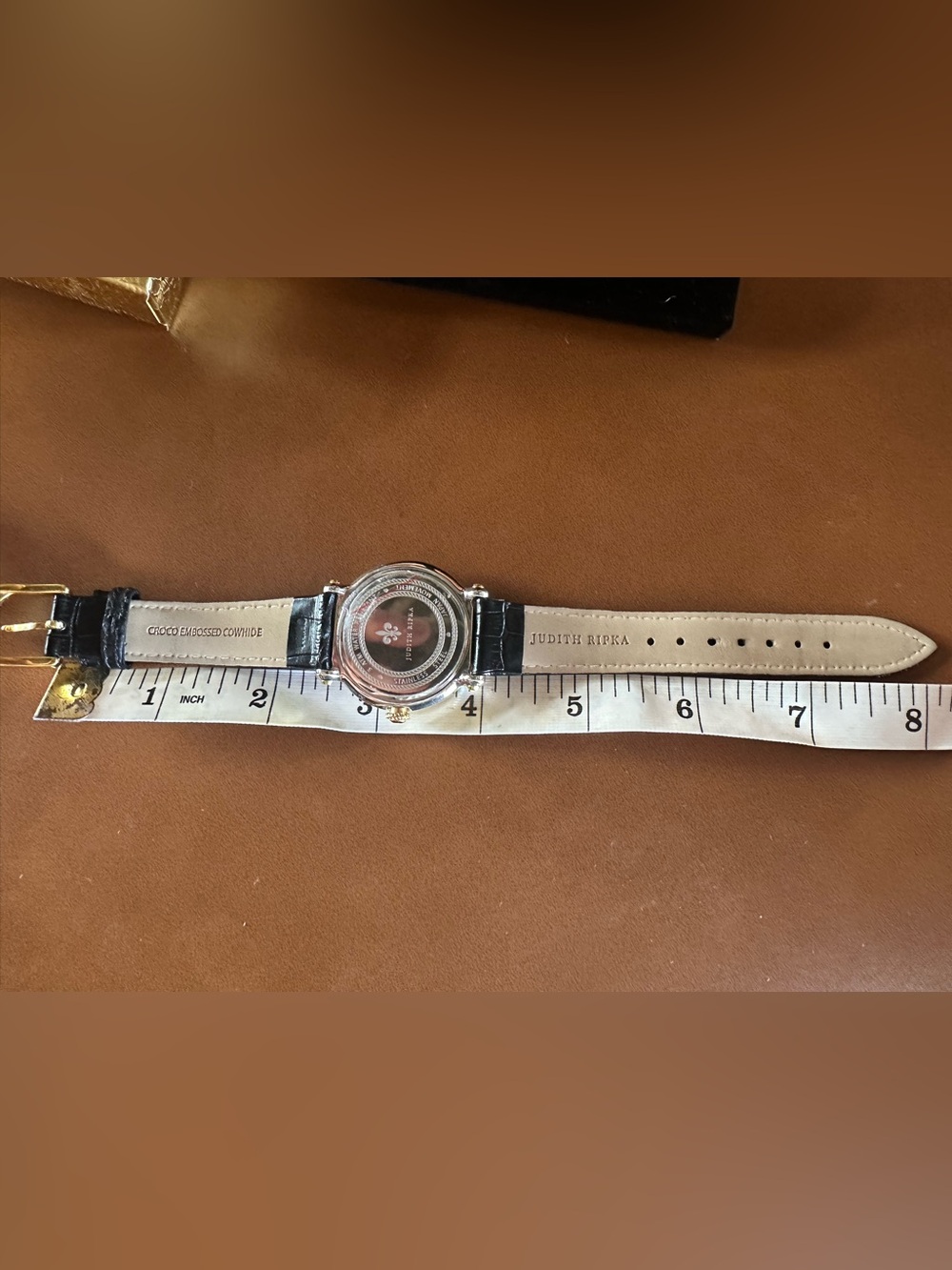 Judith Ripka Floating Crystal Heart Shaker Watch Gold Tone Leather Strap - Picture 9 of 16